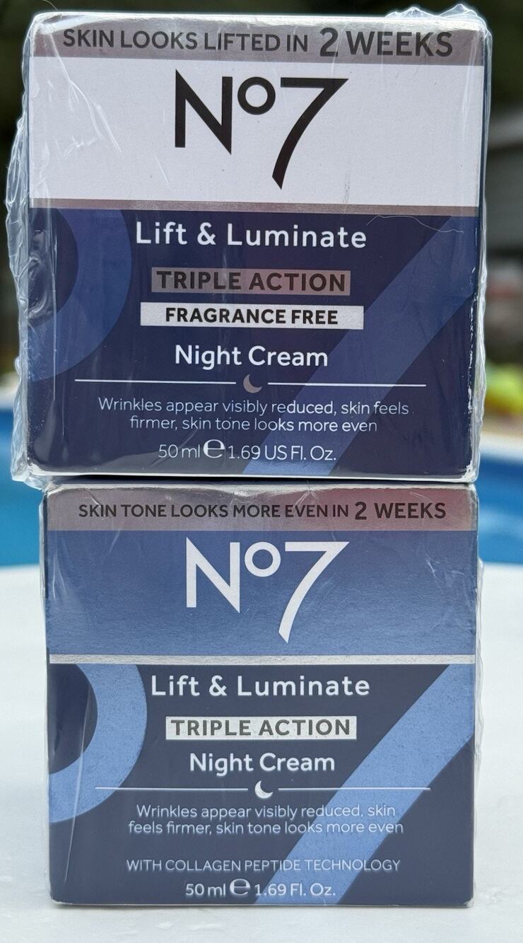 No7 Lift & Luminate Triple Action Night Cream 50ml Lot of 2 Anti Aging